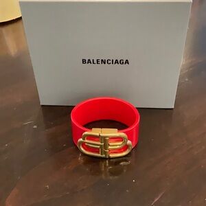 Balenciaga Red Leather Bracelet with Gold Buckle